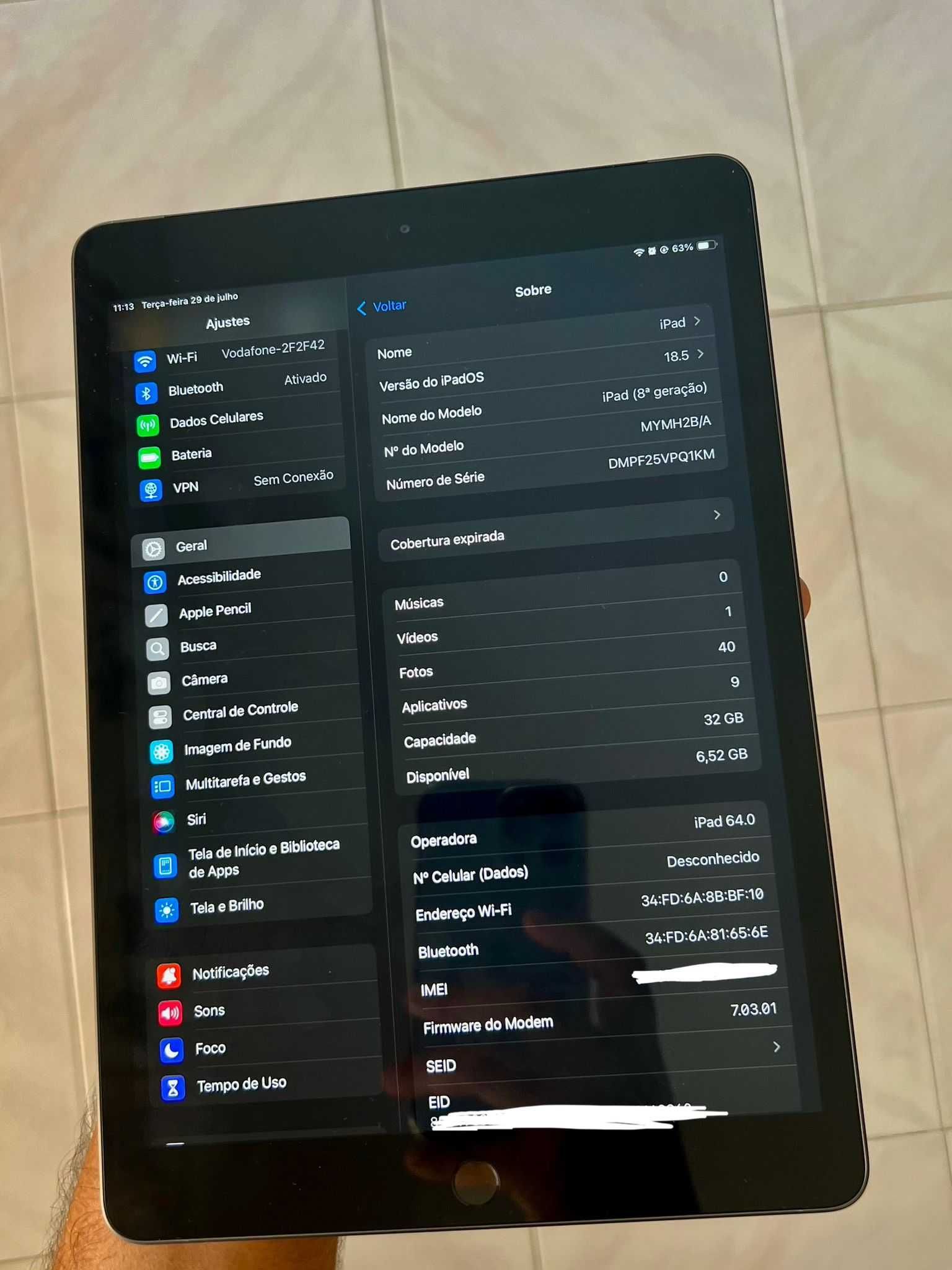 Ipad 8 apple 10.2-32gb- cellular-cinzento espacial