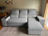 Sofá 3 lugares com chaise longue e sofá-cama