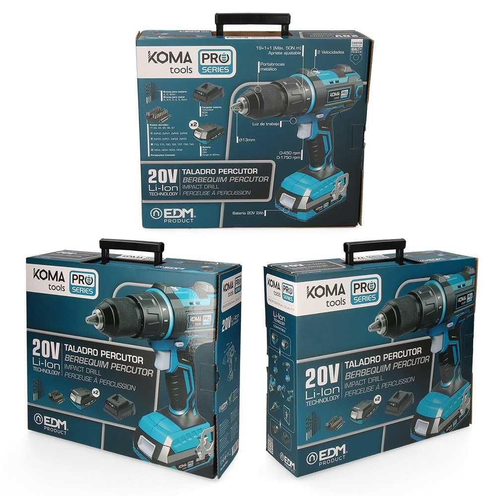 Kit de Broca de Martelo/Chave de Fenda 20V 2 Baterias 2A e Carregador