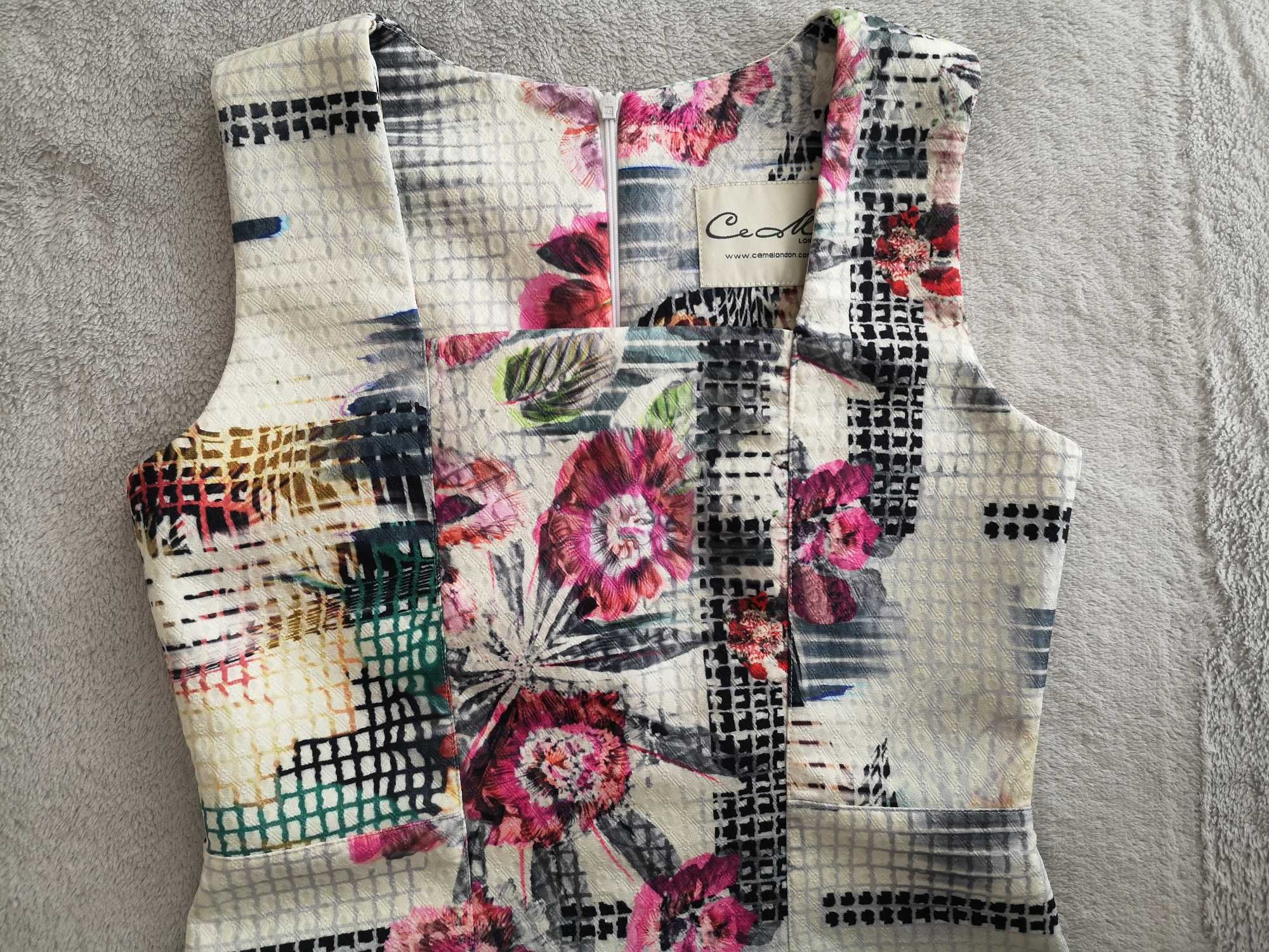 Elegancka sukienka w kwiaty kwiatki kratę kratkę Ceme London 40 j nowa