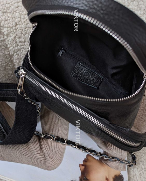 Женская кожаная итальянская сумка бананка с карманом. Шкіряна сумка