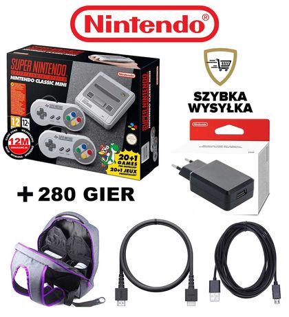 Nintendo Snes Mini + 2 pady + 280 gier Nes/Pegasus/Sega/Atari + Plecak