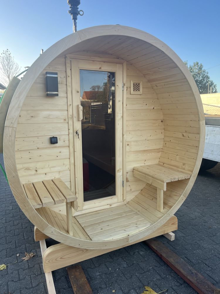 SAUNA OGRODOWA BECZKA 270 cm z przedsionkiem i Piecem Elektrycznym
