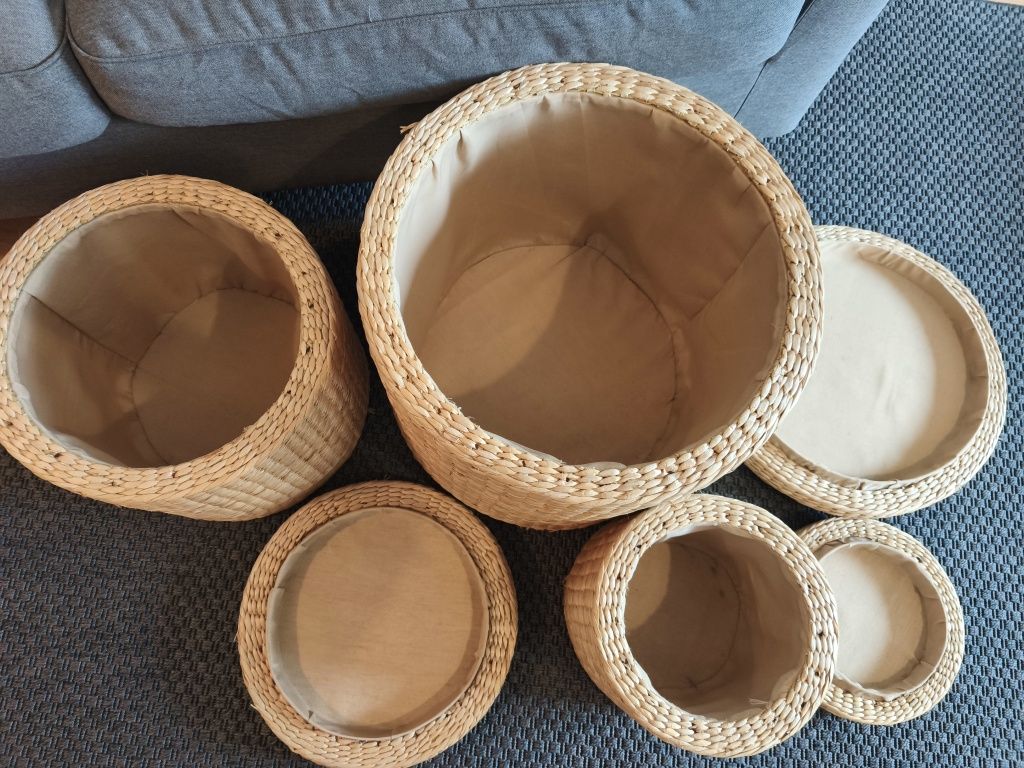 Conjunto 3 puff de arrumação em palhinha