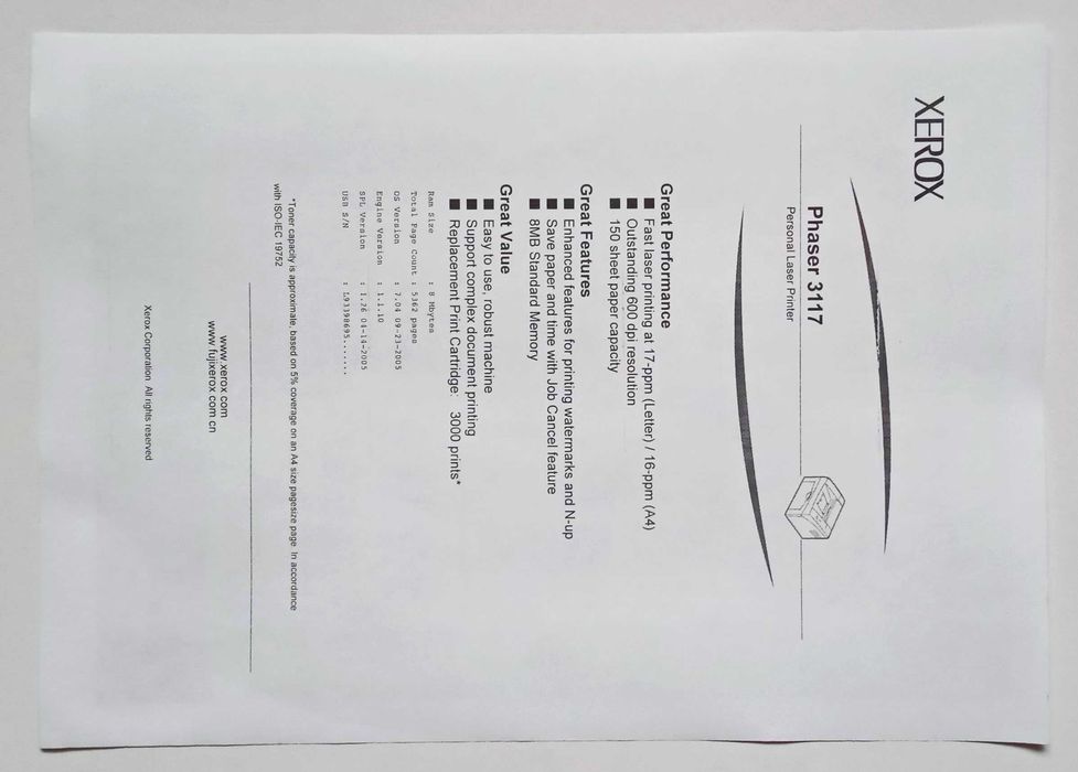 Принтер лазерный XEROX Phaser 3117