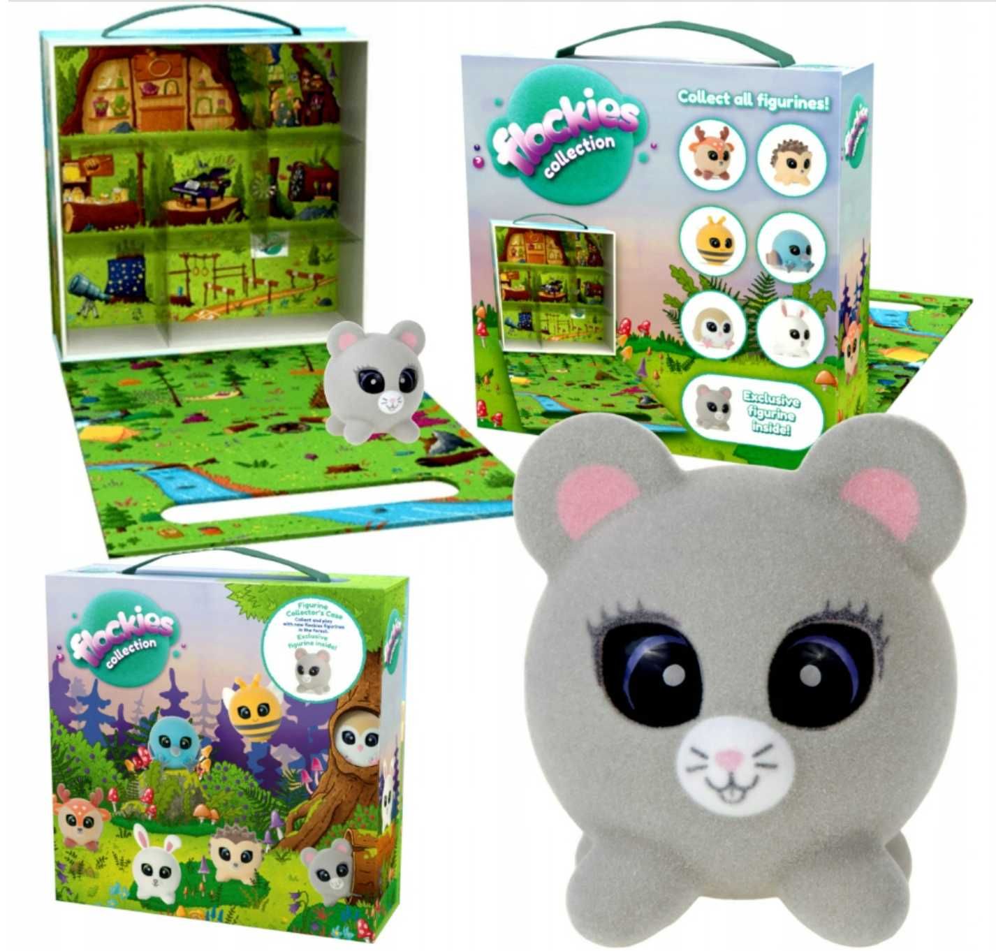 FLOCKIES seria 4 na leśnej polanie walizka DOMEK + figurka MYSZ