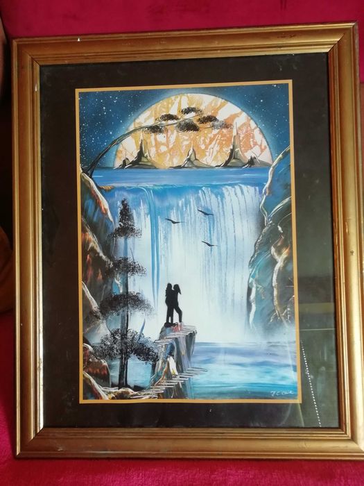 stary obraz drukowany brytyjski, drewniana rama