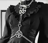 Skórzany pas obroża uprząż pentagram gothic halter emo harajuku