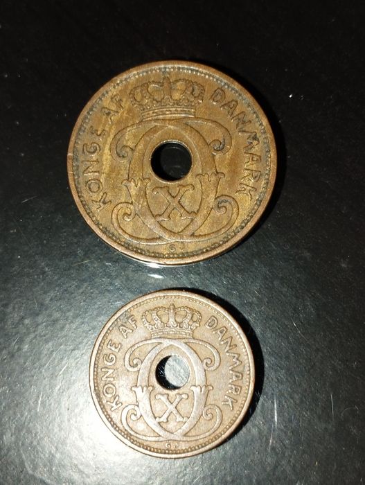 Moedas de 1 Ore 1936 e 2 Ore 1931 Dinamarca
