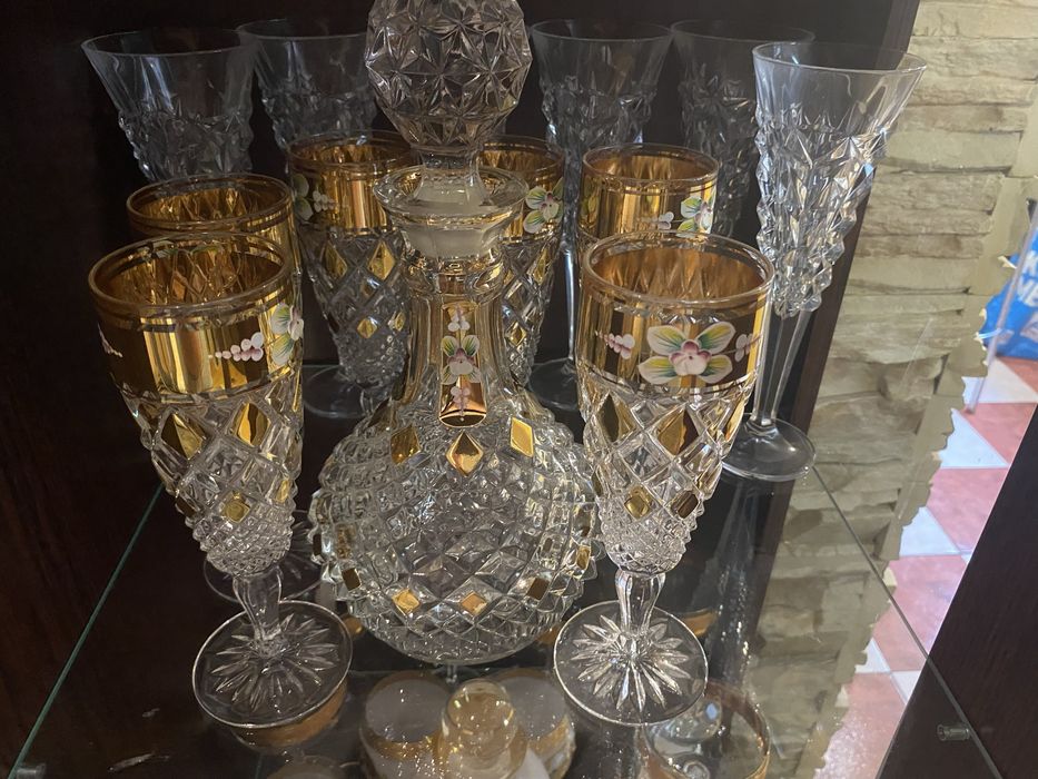Набір Богемія графін та фужери кришталеаі із позолотою та смальтою
