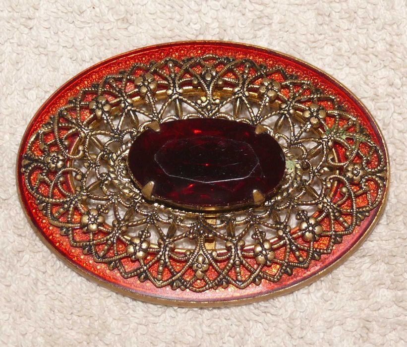 Прорезная Бронза, Эмаль Гильоше. Крупная Старинная Брошь.