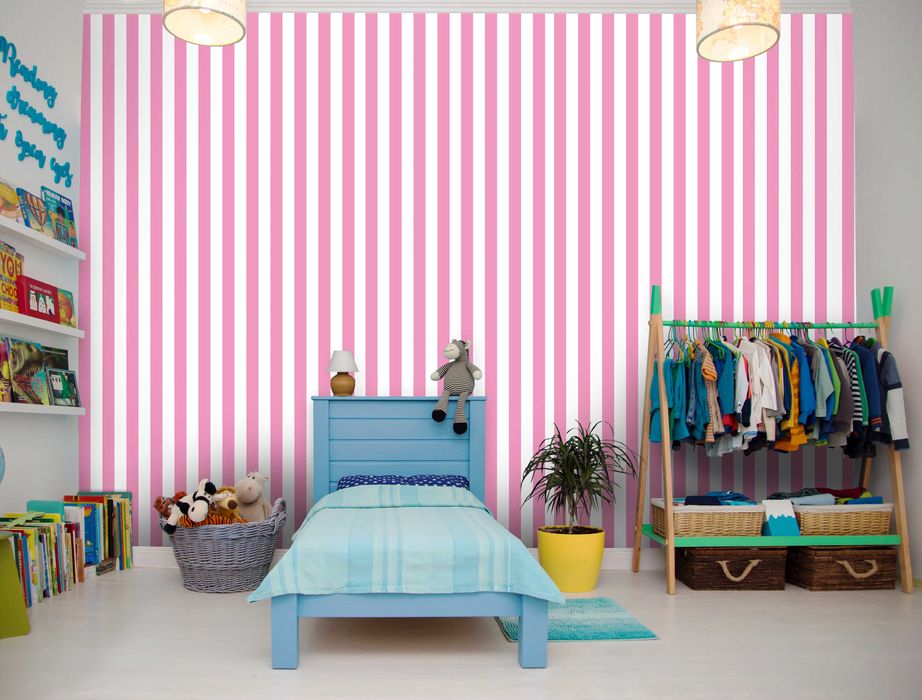KUP 3 ZAPŁAĆ MNIEJ Tapeta Wąskie Pasy Różowo Białe 3D Na Ścianę