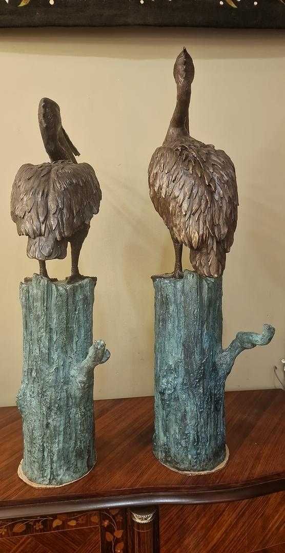 Escultura Fonte Par de Pelicanos em Bronze Patinado, Itália Século XX