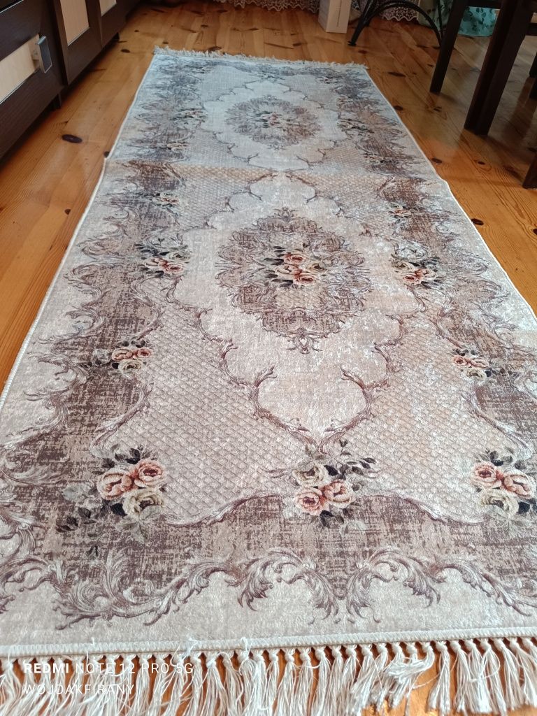 Dywan chodnik antypoślizgowy turecki 80x200 beżowy róże