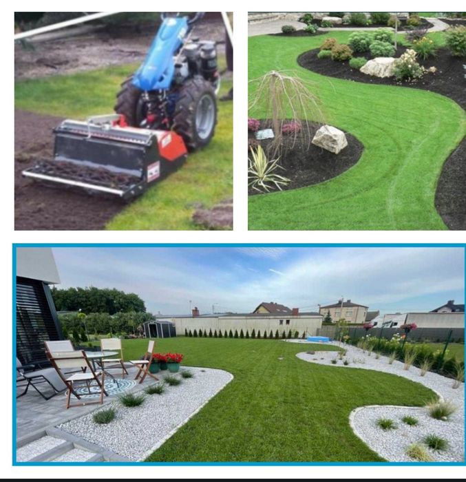 Usługi ogrodnicze wertykulacja glebogryzarka sianie trawy itp