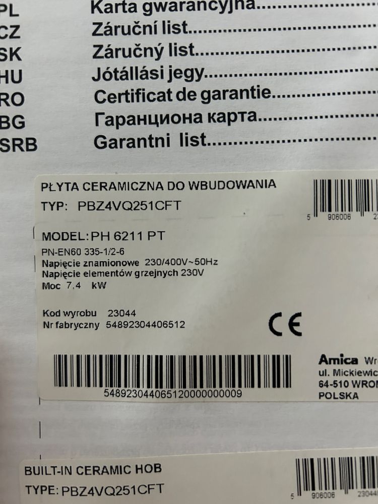 Plyta ceramiczna Amica