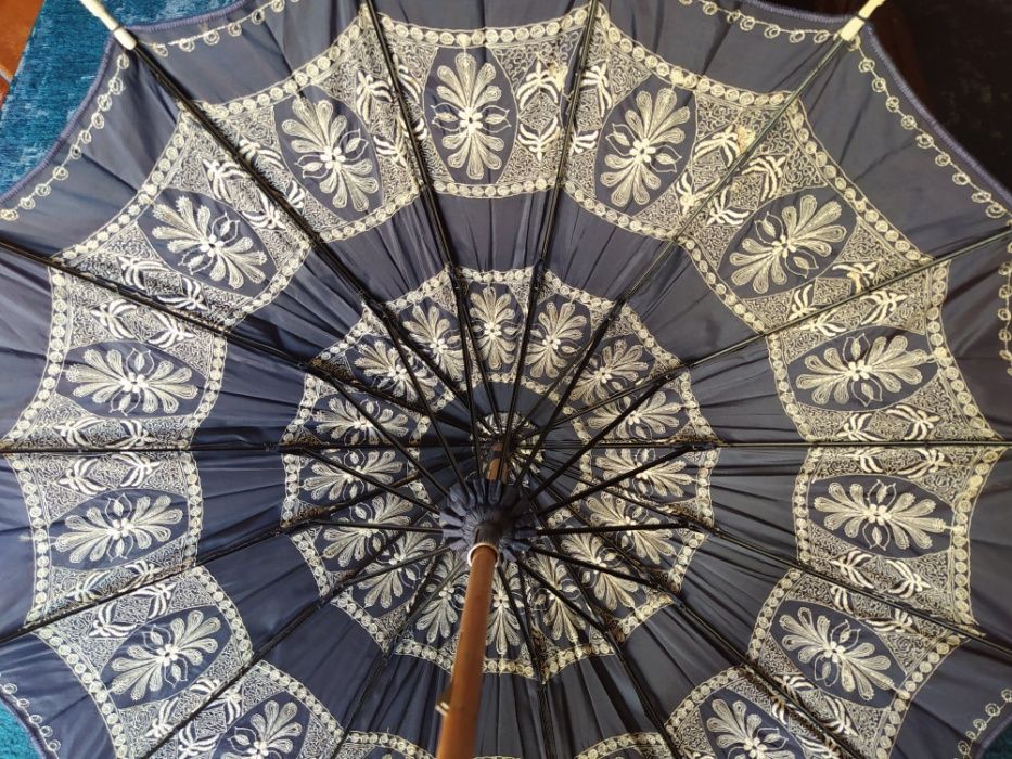 sombrinha antiga seda bordada