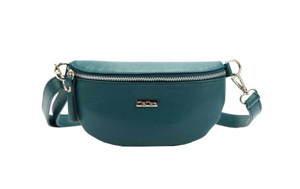 Skórzana damska nerka skóra naturalna włoska niebieski morski