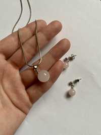 Biżuteria komplet zestaw naszyjnik łańcuszek kolczyki kuleczki perły