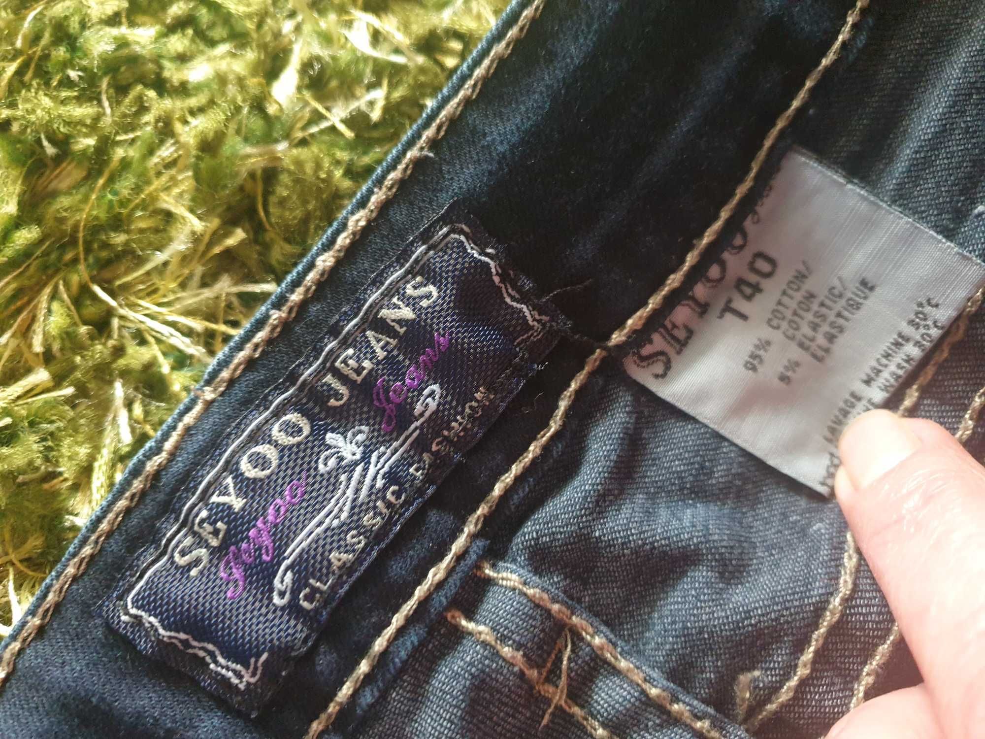 Spodnie jeans granat L elastyczne Seyoo