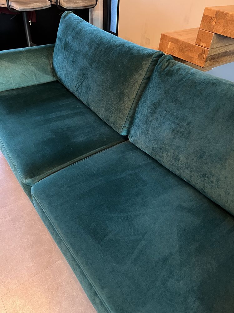 Sofa kanapa rozkładana z pojemnikiem Butelkowa zieleń + podnóżek