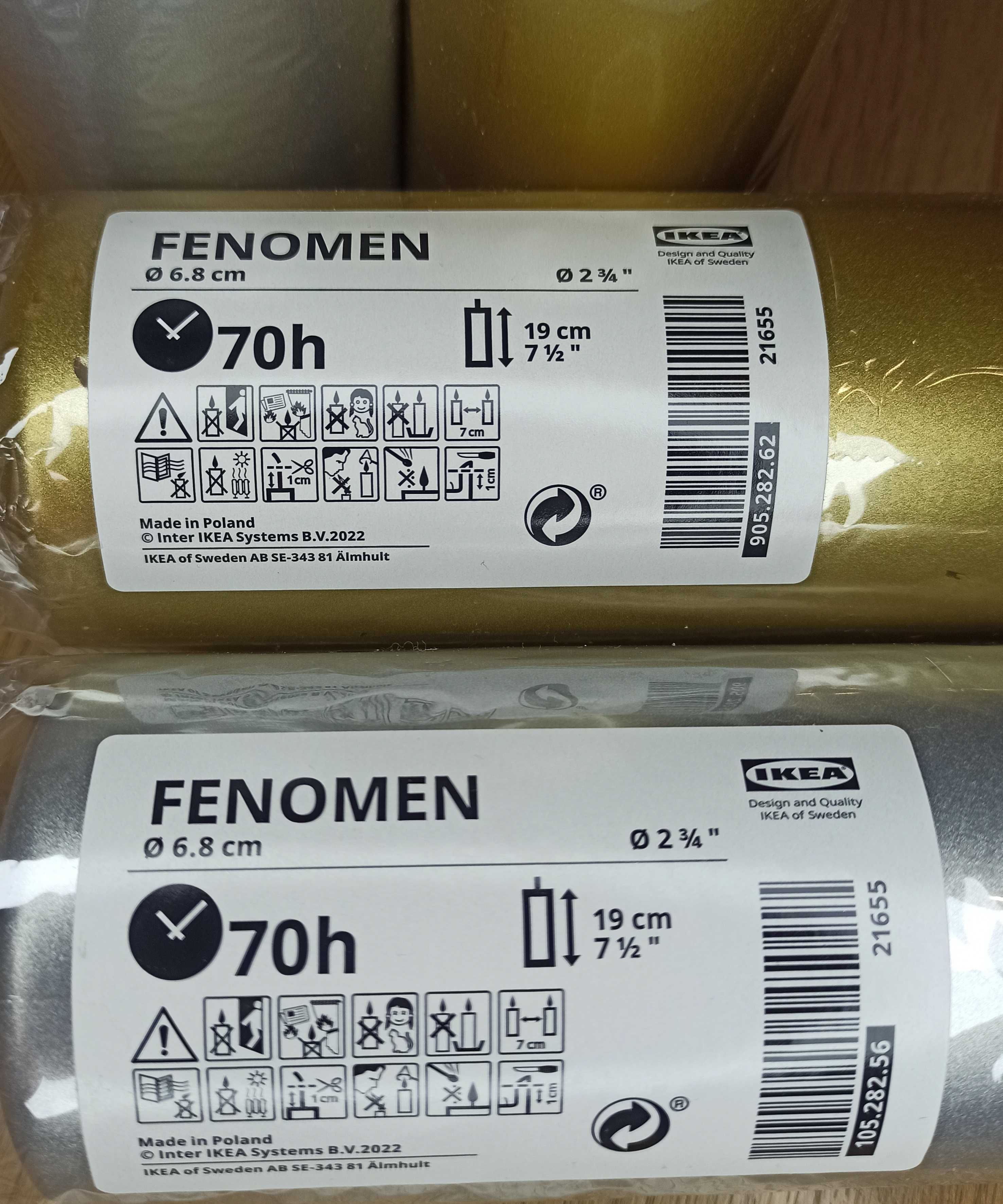 Ikea Fenomen свічка без запаху, горить 70 годин, срібна та золота