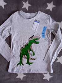 NOWA bluzka koszulka tshirt sinsay 128 dinozaur dinozaury cekiny