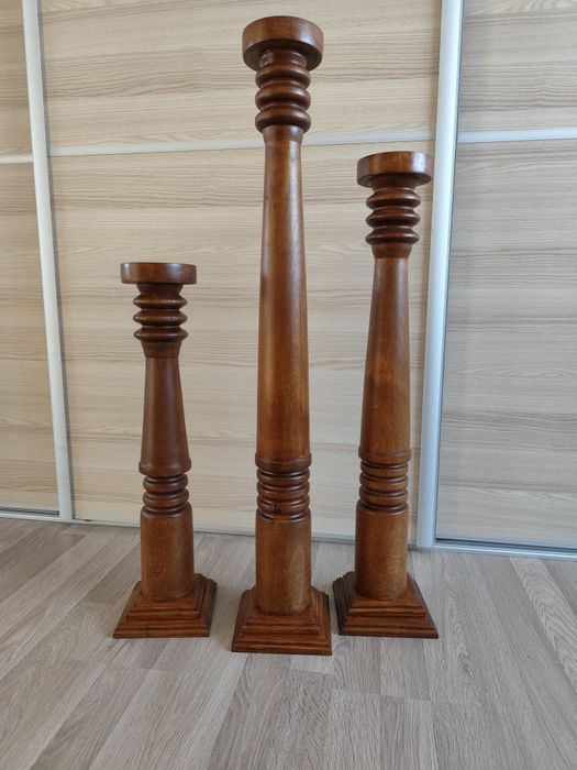 PREZENT?-Ręcznie toczone świeczniki rustykalne vintage rękodzieło