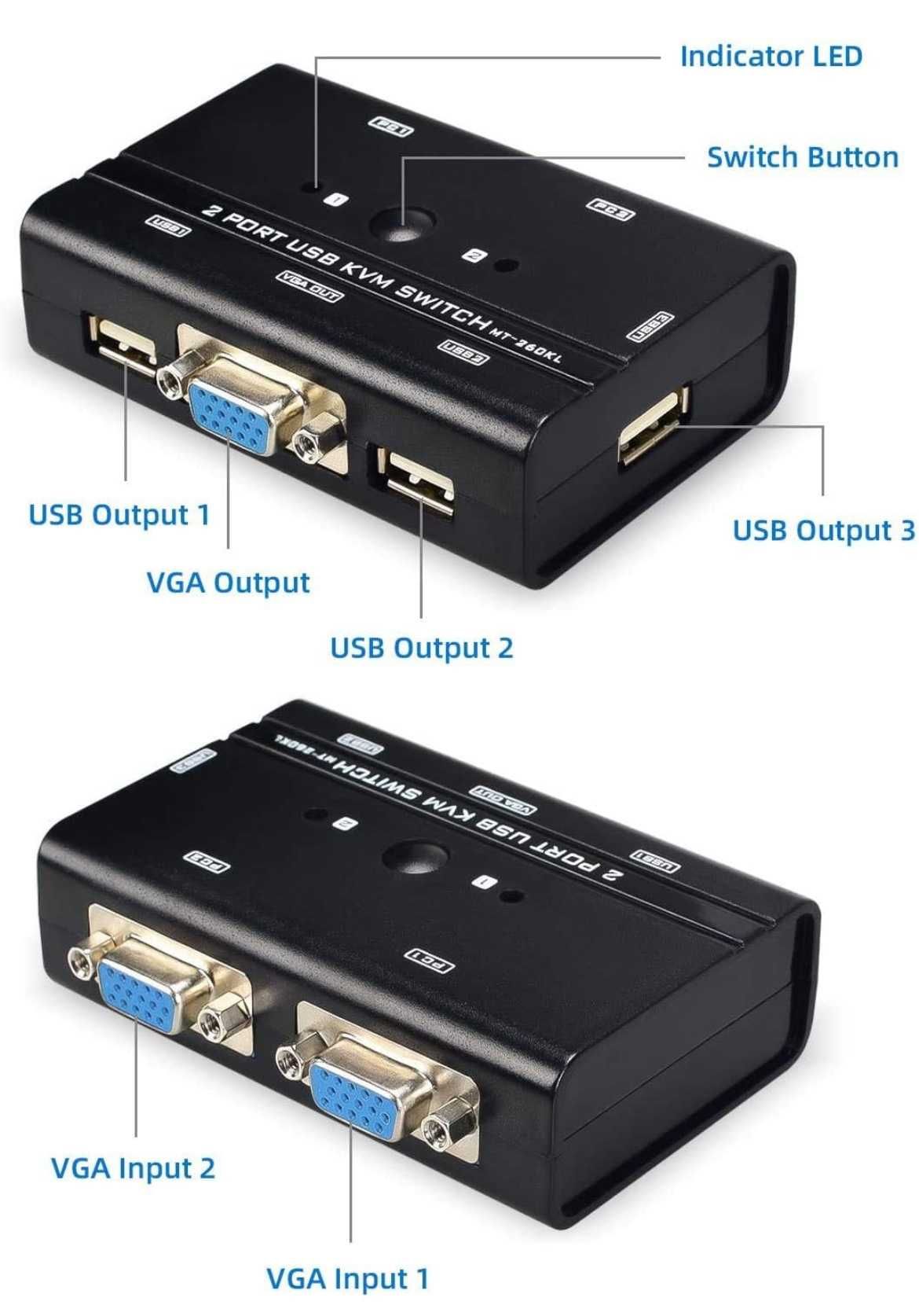 Przełącznik VGA KVM 2 portowy VGA/USB SWITCH 3xUSB TCNEWCL