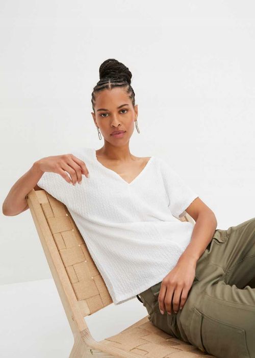 B.P.C biały t-shirt oversize z krepy ^40/42