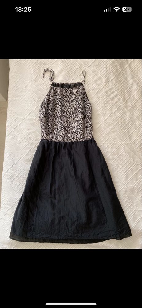 Czarna sukienka w zeberkę na ramiączka bawełna jedwab reserved 40/ 42
