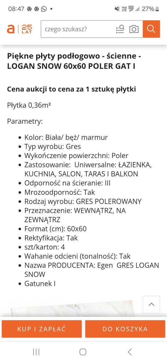 Płytki gres na ścianę i podłogę