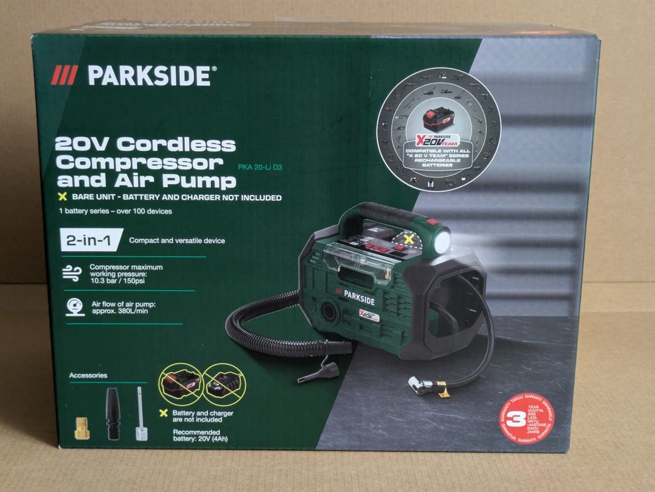 Parkside akumulatorowa sprężarka i pompka, 20V, PKA 20-Li D3
