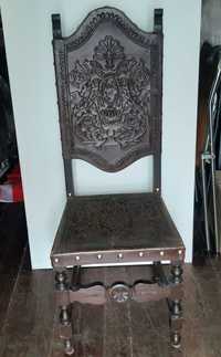 Retro Vintage Antiga Cadeira Madeira Maciça Cabedal