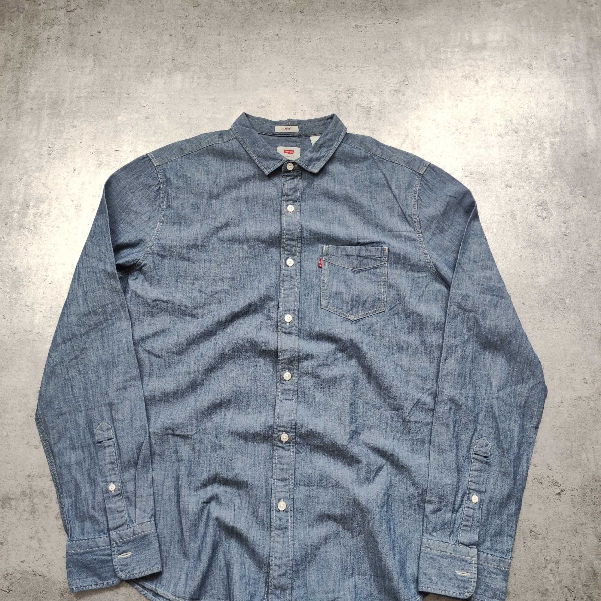 MĘSKA Elegancka Koszula PREMIUM Pocket Kieszonka Levis Bawełna Logo