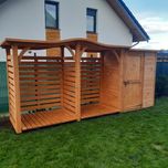 Drewutnia 3,14 x 1,1m z dachem falowym + domek narzędziowy 1,5 x 1,1m