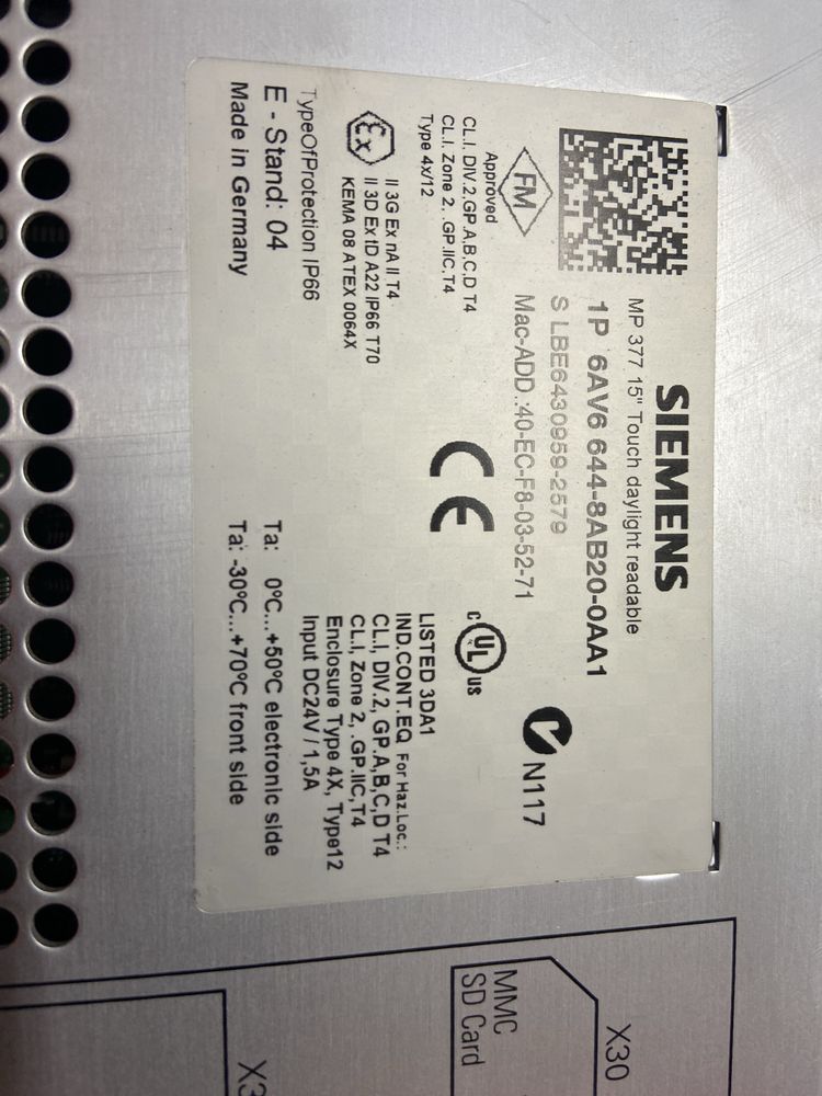 SIEMENS Simatic multi panel 6AV6 644-8AB20-0AA1