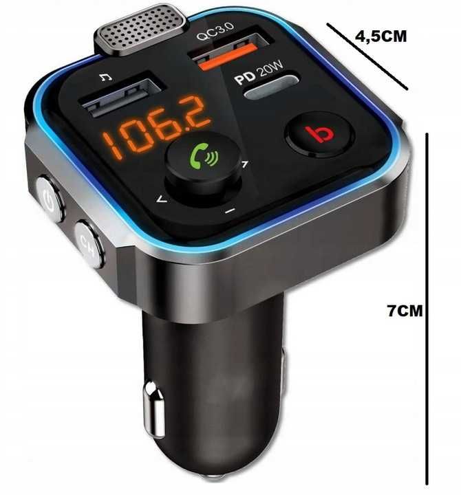 TRANSMITER FM samochodowy BLUETOOTH zestaw głosnomówiący ładowarka
