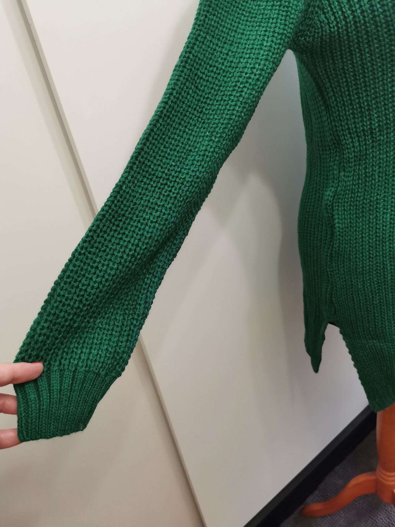 Wyprzedaż Piękna butelkowa zielona tunika sukienka długi sweterek