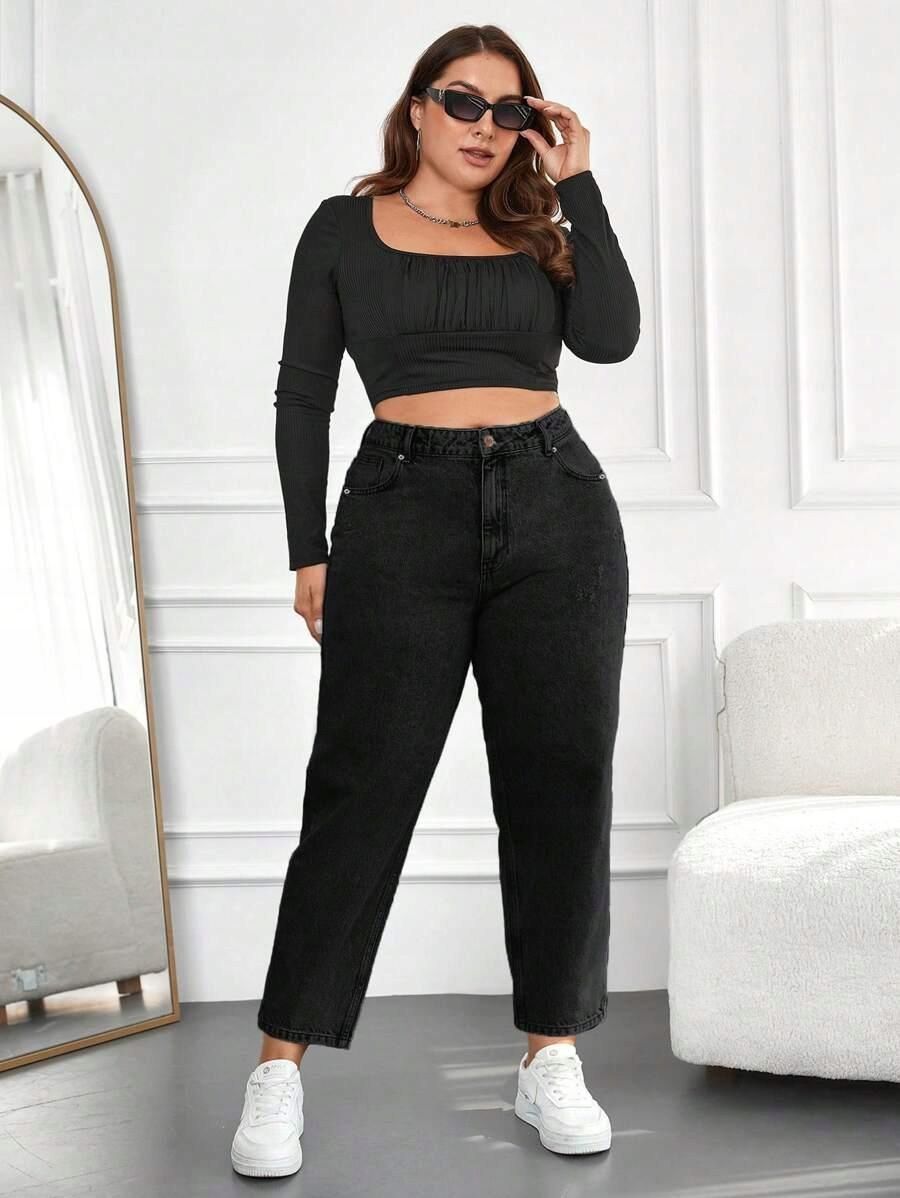 Czarne spodnie jeans 3xl 50 shein mom jeans