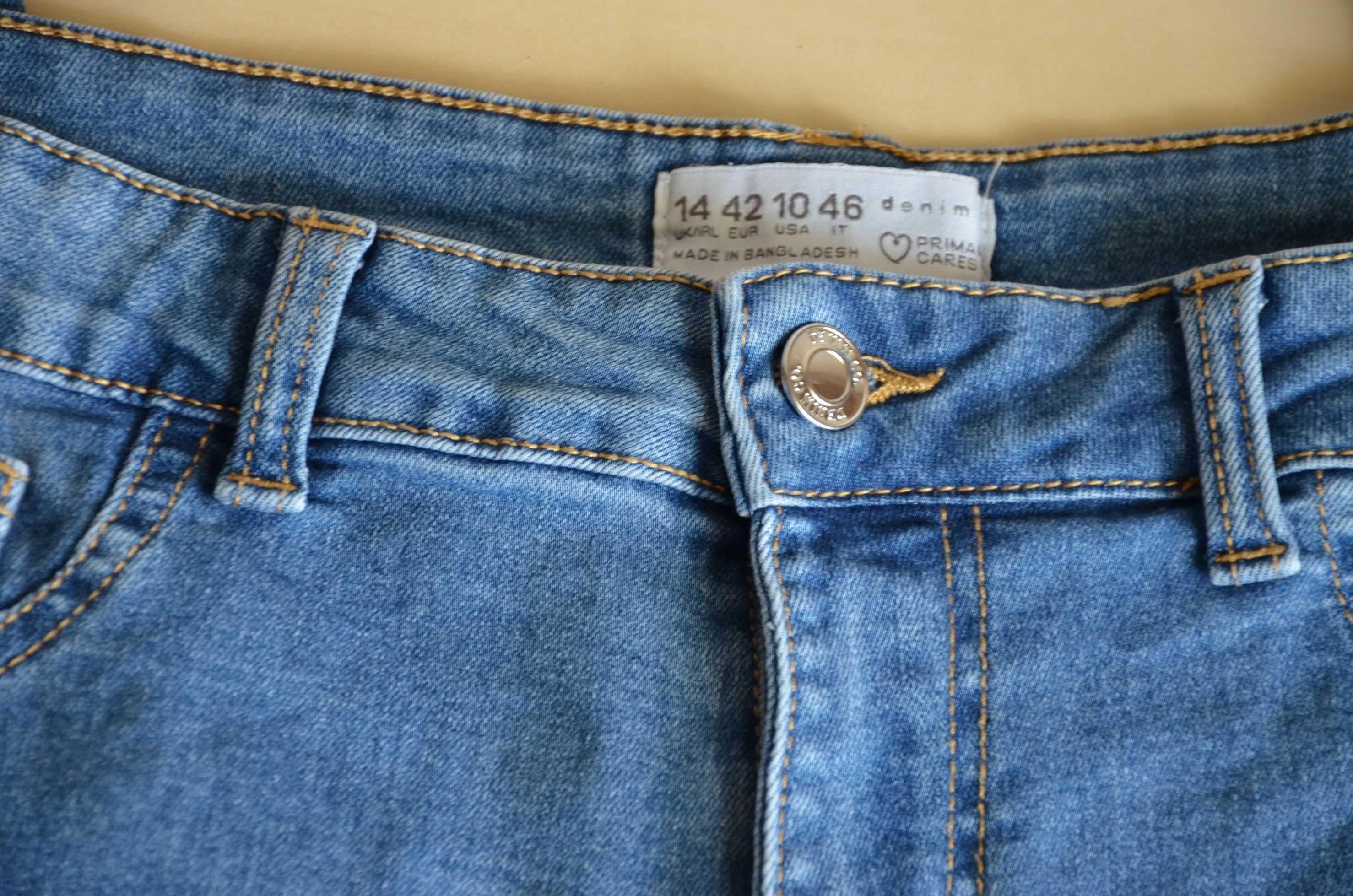 Spodnie jeansy niebieskie z wysokim stanem długie skinny 42 XL