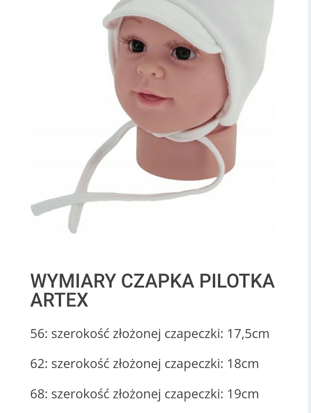 Czapka pilotka do chrztu/na chrzest/biała/Artex/r. 62/68/wiosna/jesień