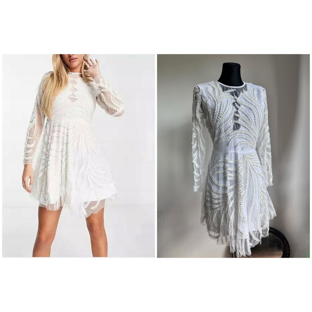 Asos luxe a star is born biała cekinowa sukienka mini 44 xxl 42 xl