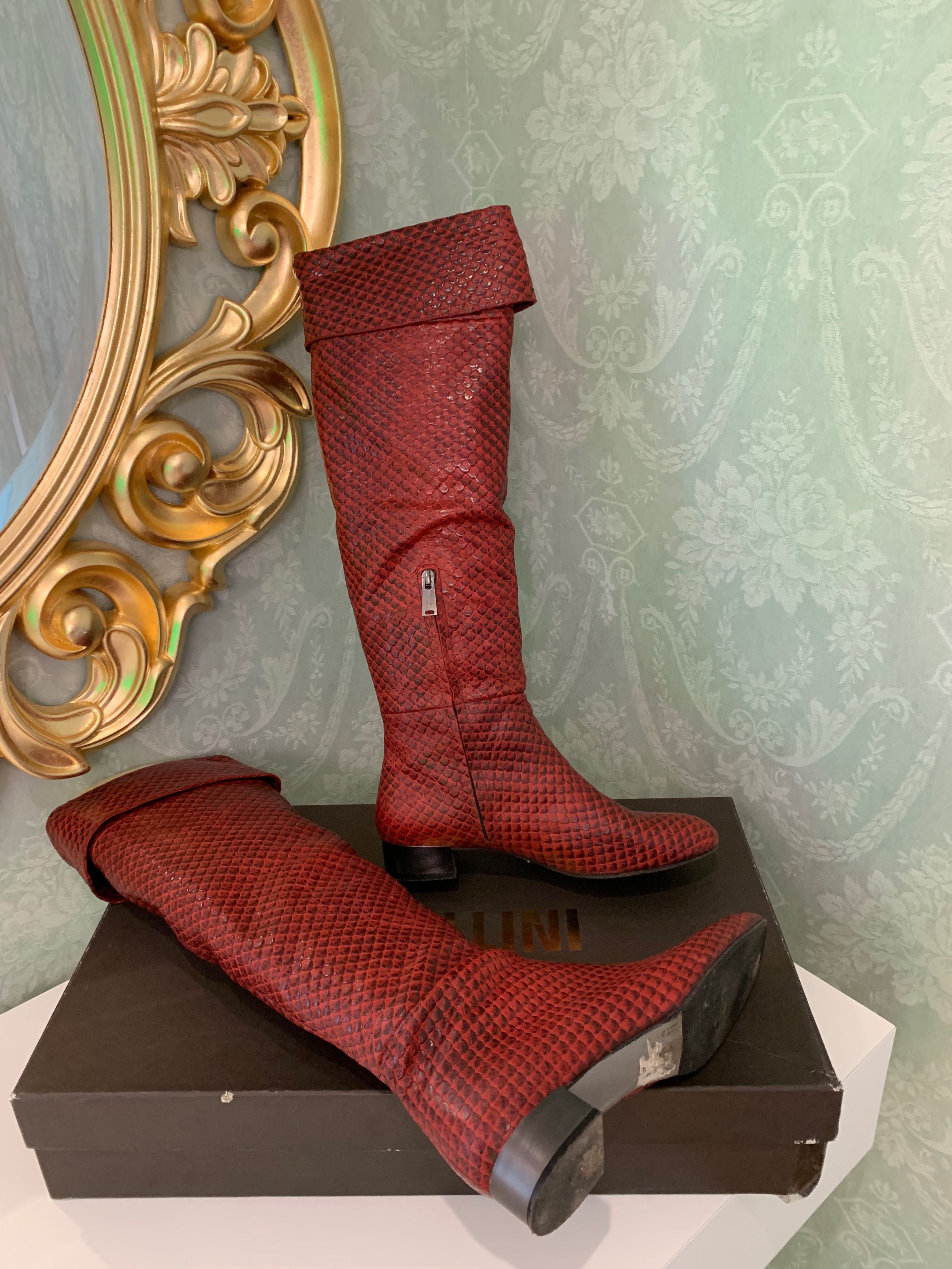 Fellini кожаные красные сапоги