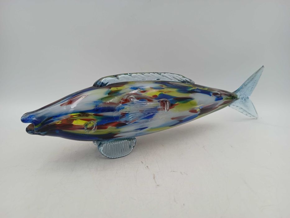 Szklana ryba kolorowe szkło z PRL 30cm