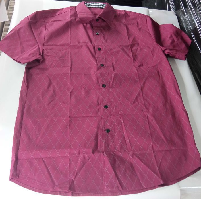 Nowa koszula męska / krótki rękaw / bordowa / wzór / R-L !57!