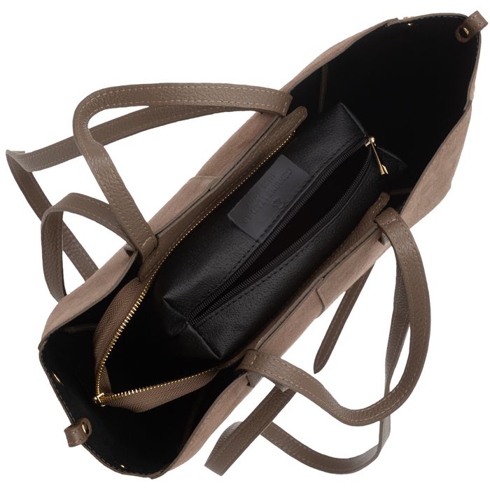 VERA PELLE torebka zamszowa shopper mała rozpinana V686 oliwkowa