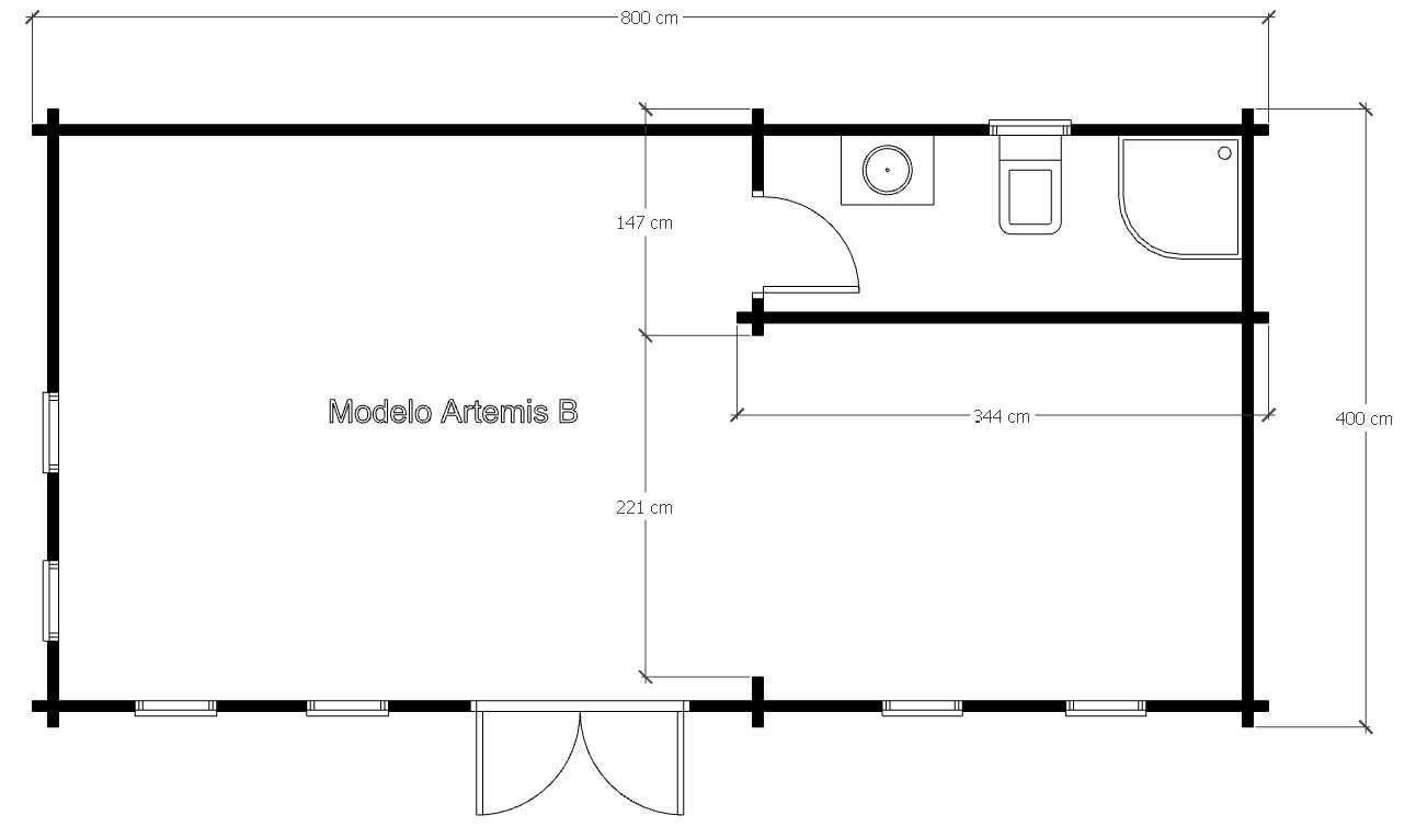 Casa de madeira de 32m2 MODELO ARTEMIS 4 x 8