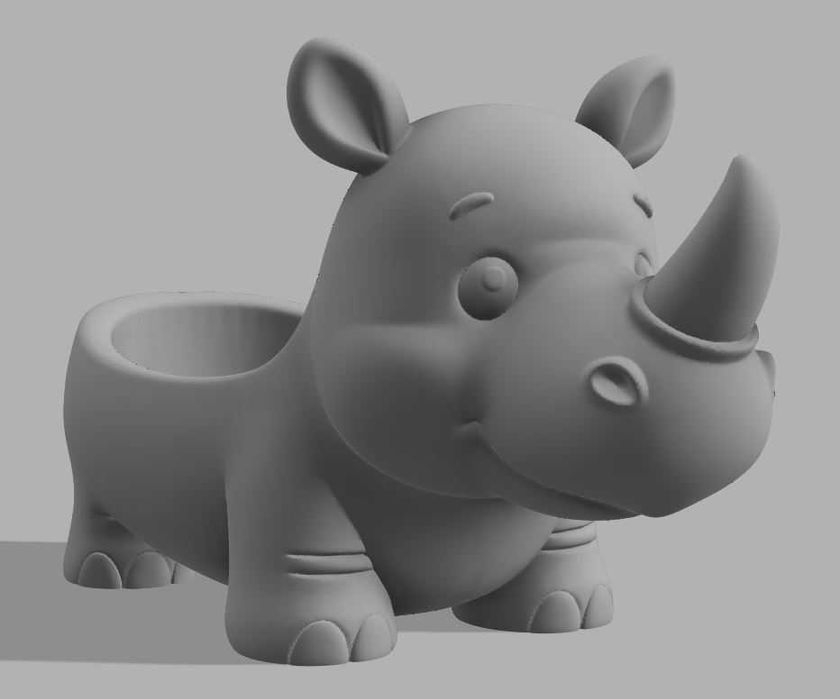 Vaso/Suporte Rinoceronte Fofo 3D | Decoração Safari Animal