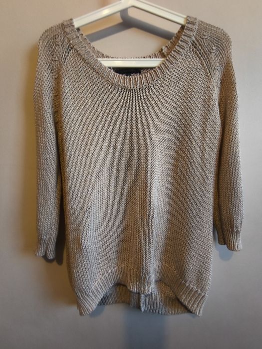 Bluzka Sweter Sweterek Złota Nitka Rozcięcie Na Plecach NewLook 38